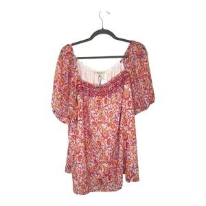 Les Serein Pink Orange Paisley Peasant Tunic Vacation Boho Top 2X NWT